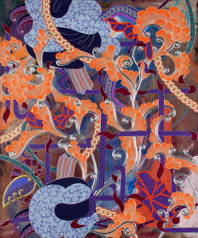 Self Decoration #14, KOHEI KYOMORI, 2026Acrylic, Printed washi paper, Resin, Mineral pigments on canvas60.0 × 50.0 × 4.0 cm
