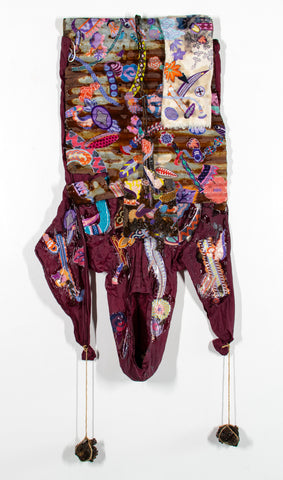Covered Remains #4, KOHEI KYOMORI, 2026Steel, Cow dung, Found materials, Used clothing, Printed washi paper and resin117.0 × 52.0 × 11.0 cm