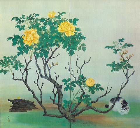 Cat on a peony, KOKEI KOBAYASHI, 1935Screenpanel152.7 × 166.8 cm