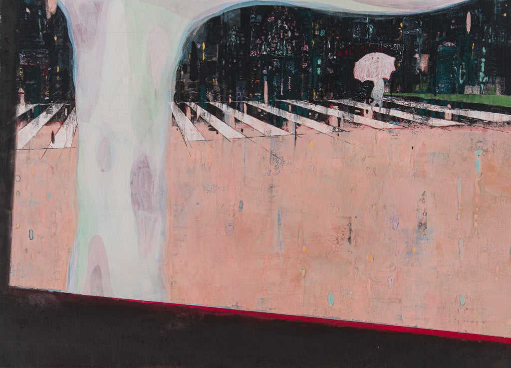 Pink screen, KOSUKE HARASAWA, 2022Mineral pigments, Ink, Silver leaf and gold leaf on Japanese paper65.2 × 91.0 cm
