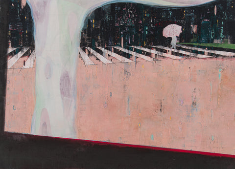 Pink screen, KOSUKE HARASAWA, 2022Mineral pigments, Ink, Silver leaf and gold leaf on Japanese paper65.2 × 91.0 cm