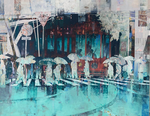 Lines of the Water City, KOSUKE HARASAWA, 2024Mineral pigments, Ink, Silver leaf, Gold pigment on Japanese paper mounted on wooden board170.0 × 214.7 cm