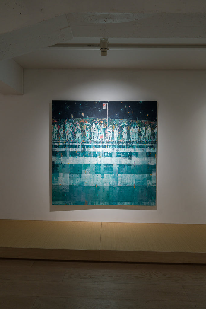 Traffic Lights, KOSUKE HARASAWA, 2025Mineral pigments, Ink, Silver leaf on Japanese paper mounted on wooden board162.0 × 162.0 cm