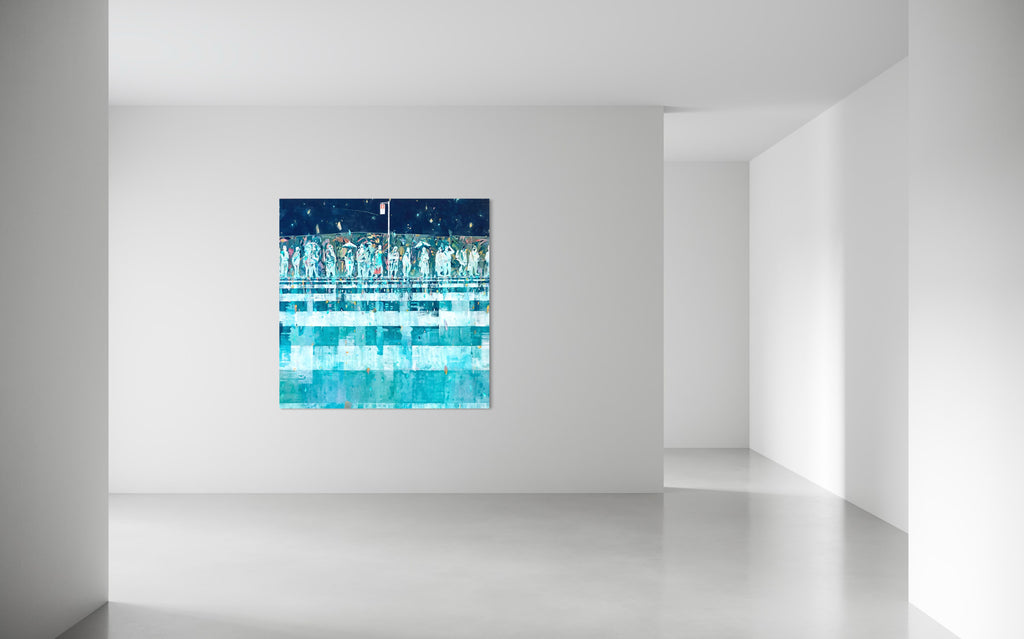 Traffic Lights, KOSUKE HARASAWA, 2025Mineral pigments, Ink, Silver leaf on Japanese paper mounted on wooden board162.0 × 162.0 cm