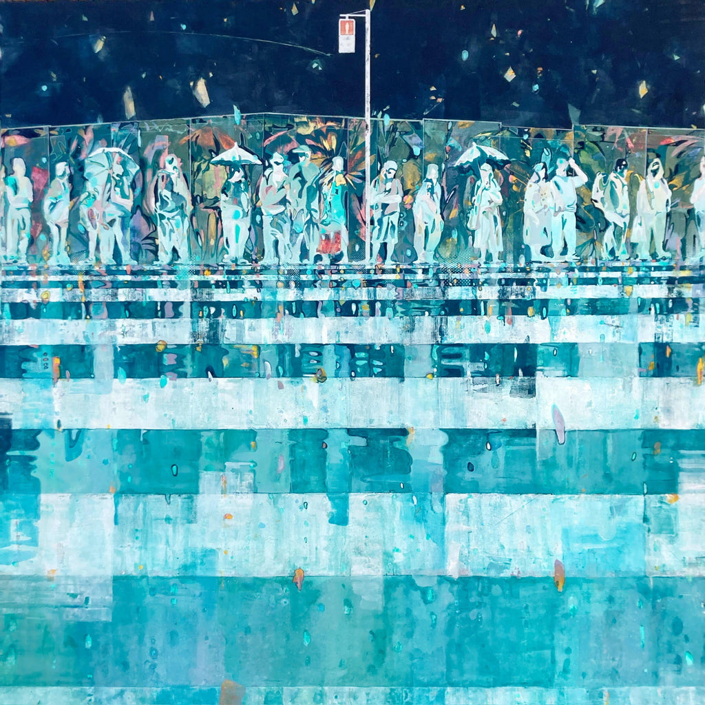 Traffic Lights, KOSUKE HARASAWA, 2025Mineral pigments, Ink, Silver leaf on Japanese paper mounted on wooden board162.0 × 162.0 cm