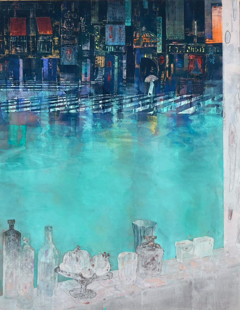 White of Contemplation, KOSUKE HARASAWA, 2025Mineral pigments, Ink, Silver leaf on Japanese paper mounted on wooden board116.7 × 91.0 cm