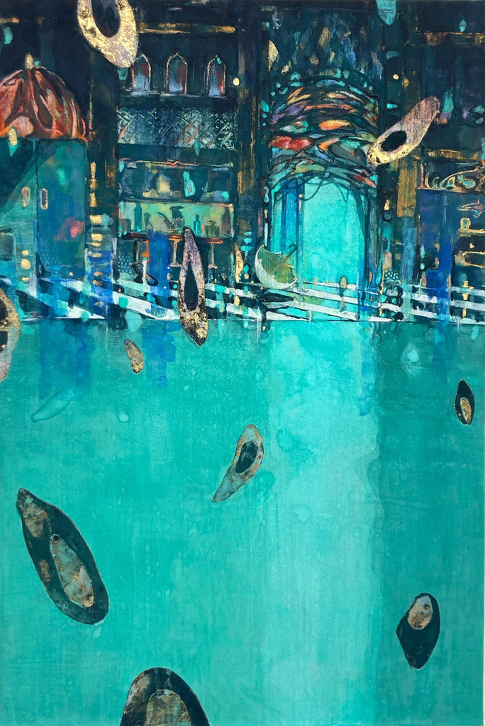 Raindrops, KOSUKE HARASAWA, 2025Mineral pigments, Ink, Gold and silver leaf on Japanese paper mounted on wooden board41.0 × 27.3 cm