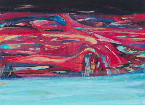 Reflected in a Car, KOSUKE HARASAWA, 2026Mineral pigments, Ink, and silver leaf on Japanese paper mounted on wooden board24.2 × 33.3 cm