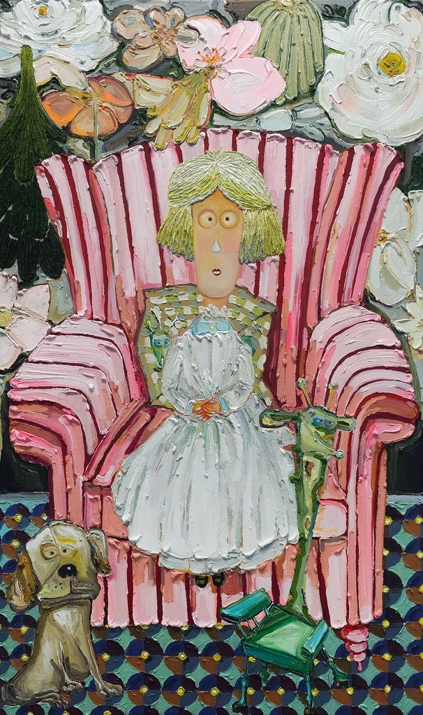 Girl on the round carpet, LEE JAEHYUN, 2025Oil & mixed media on Canvas80.0 × 47.0 cm