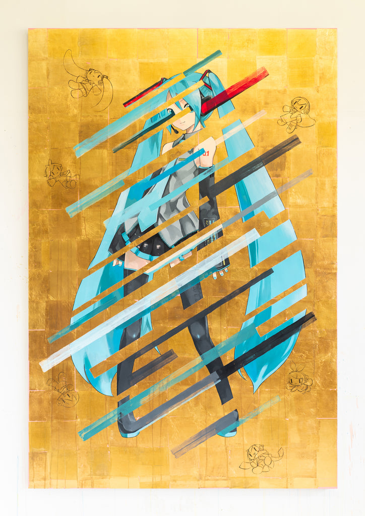 Still Updating Unfixed Values / Hatsune Miku, MAHO TAKAHASHI, 2026Brass leaf, Acrylic, On canvas194.0 × 130.3 × 3.5 cm