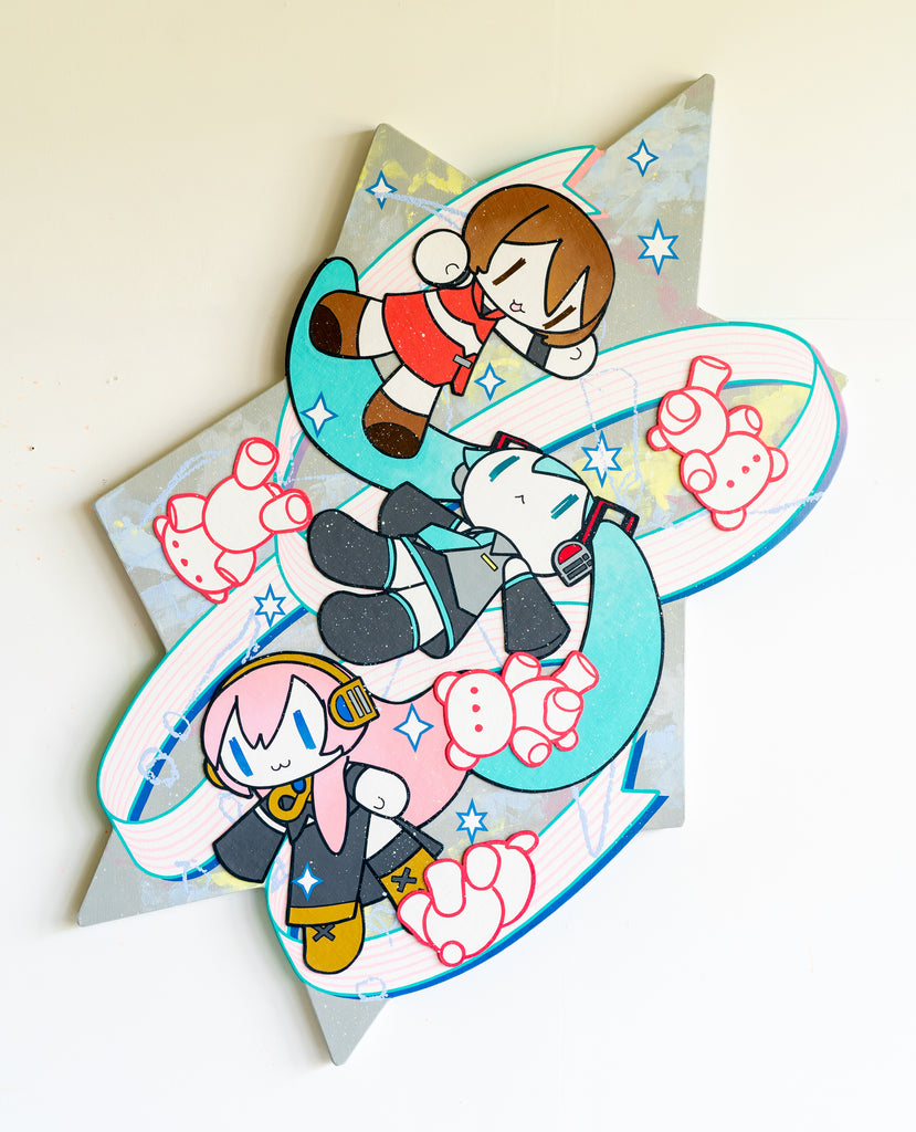 Hiraite Musunde, Hiraite (HATSUNE MIKU, MEIKO, MEGURINE LUKA), MAHO TAKAHASHI, 2026Acrylic on canvas116.7 × 91.0 × 3.5 cm