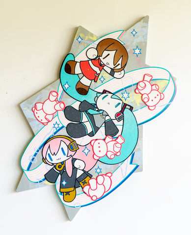 Hiraite Musunde, Hiraite (HATSUNE MIKU, MEIKO, MEGURINE LUKA), MAHO TAKAHASHI, 2026Acrylic on canvas116.7 × 91.0 × 3.5 cm
