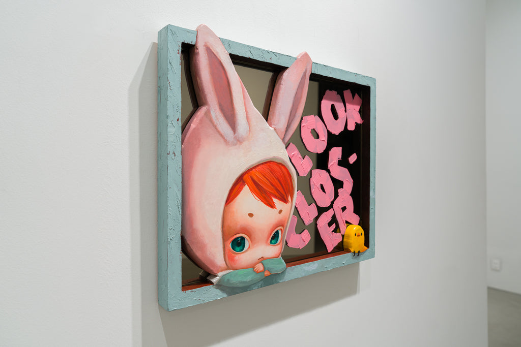 Look Closer, MANE, 2026Oil on wood, Acrylic on mirror, Mixed media54.5 × 45.0 cm