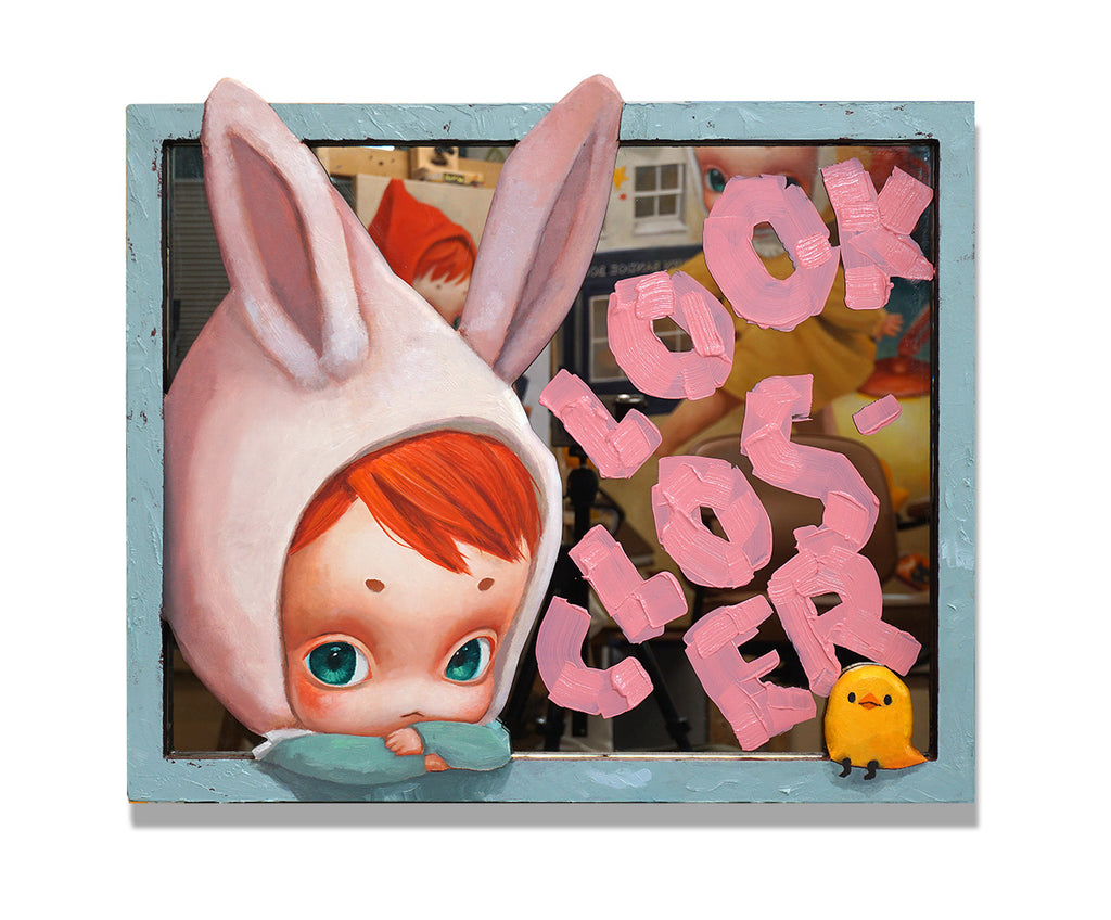 Look Closer, MANE, 2026Oil on wood, Acrylic on mirror, Mixed media54.5 × 45.0 cm
