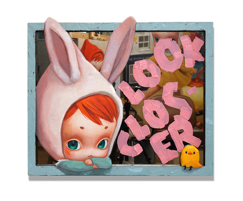 Look Closer, MANE, 2026Oil on wood, Acrylic on mirror, Mixed media54.5 × 45.0 cm