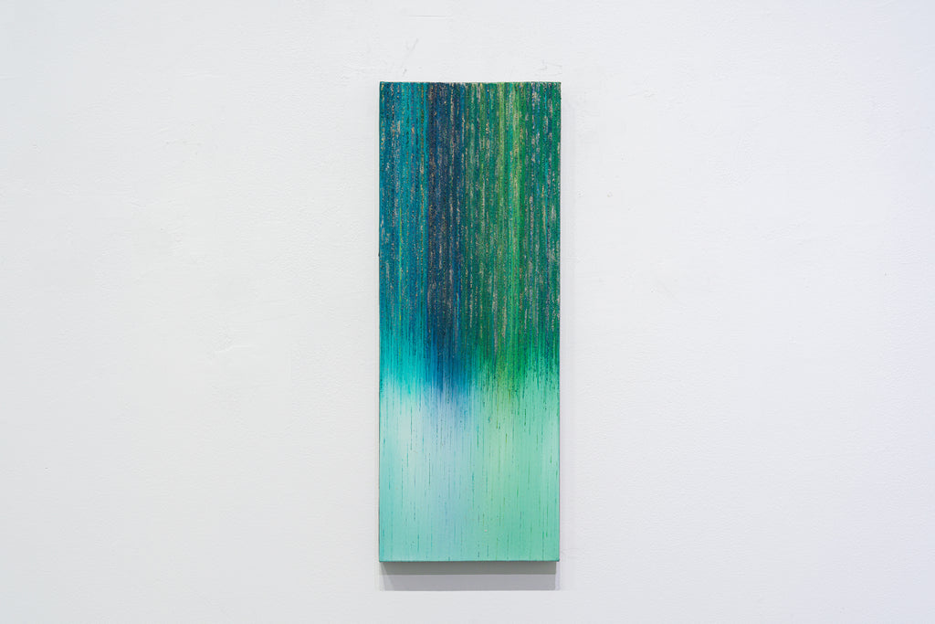 Rain -fog- #4, MARINO FUNAHASHI, 2025Acrylic, Sand, Glass, Canvas, Panel53.0 × 20.0 cm