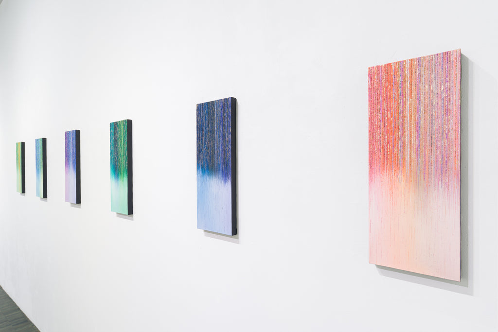 Rain -fog- #5, MARINO FUNAHASHI, 2025Acrylic, Sand, Glass, Canvas, Panel53.0 × 20.0 cm