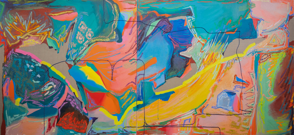 On the bridge That magpies cross The frosty white Is laid across As night grows old, NURIA MORA, 2025Diptich, Acrylic, Oil, Sand on linen canvas130.0 × 260.0 cm