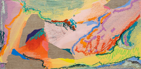 Which branch can it rely on?,…, NURIA MORA, 2025Acrylic, Sand and oil on linen on wood25.0 × 51.0 cm