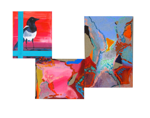 Three for a wedding…, NURIA MORA, 2025Acrylic, Sand and oil on linen on wood22.0 × 27.0 + 27.0 × 22.0 + 27.0 × 40.0 cm