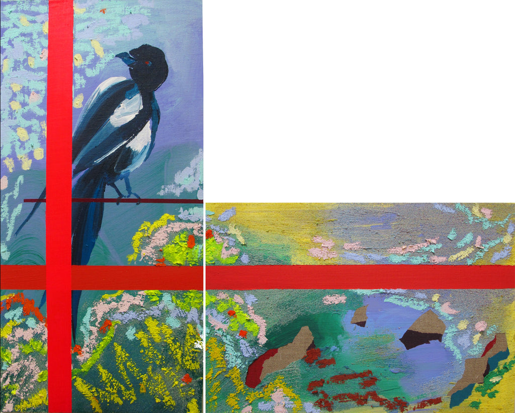 Two for mirth…, NURIA MORA, 2025Acrylic, Sand and oil on linen on wood25.0 × 50.0 + 40.0 × 27.0 cm