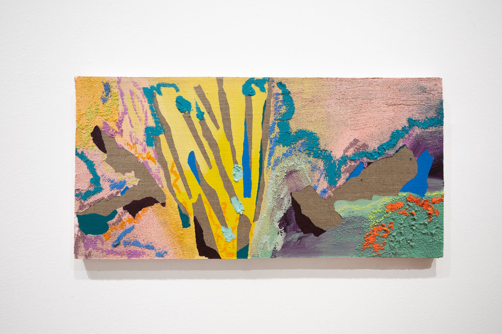 Dear Stream! Dear bank where often I sat, NURIA MORA, 2025Acrylic, Sand and oil on linen on wood25.0 × 51.0 cm