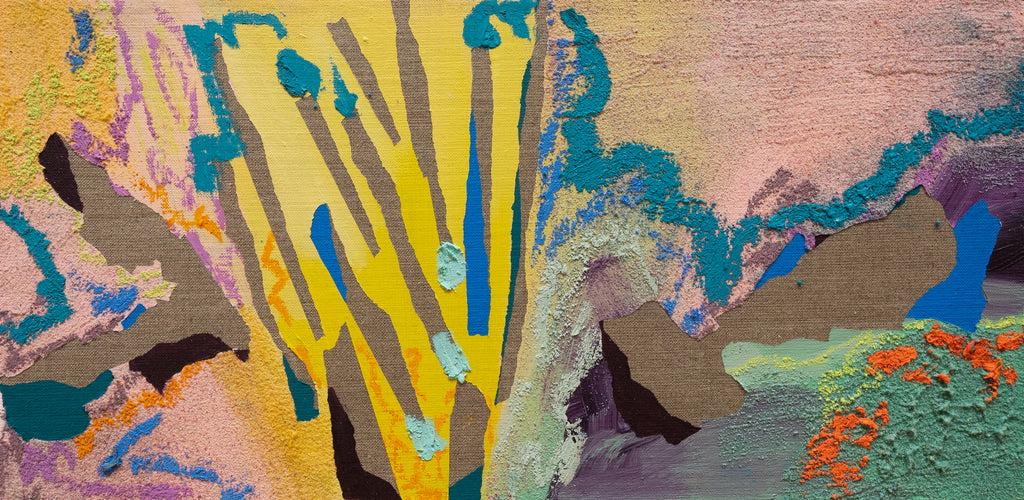 Dear Stream! Dear bank where often I sat, NURIA MORA, 2025Acrylic, Sand and oil on linen on wood25.0 × 51.0 cm