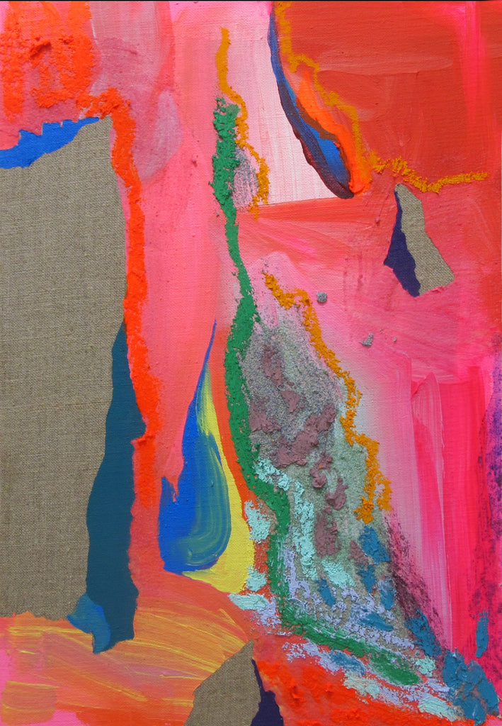 Here flowing fall, NURIA MORA, 2025Acrylic, Sand and oil on linen on wood51.0 × 25.0 cm
