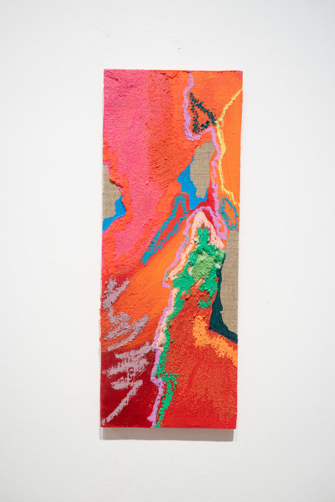Fall, NURIA MORA, 2025Acrylic, Sand and oil on linen on wood40.0 × 15.0 cm