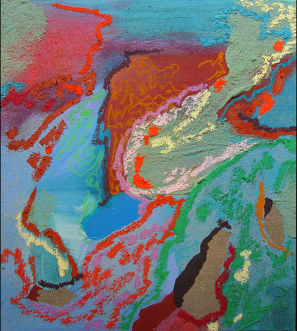 Fountains of life where the Lamb goes!, NURIA MORA, 2025Acrylic, Sand and oil on linen on wood52.0 × 43.0 cm