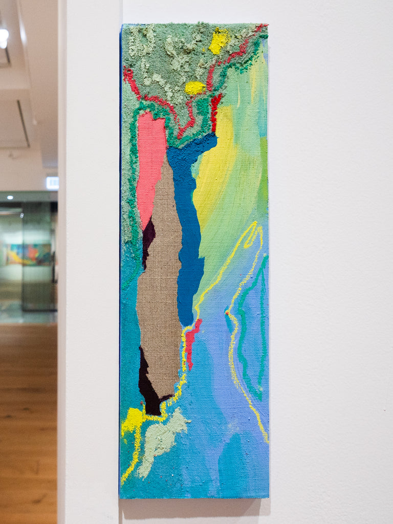 O my invisible estate, NURIA MORA, 2025Acrylic, Sand and oil on linen on wood40.0 × 12.5 cm