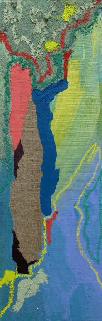 O my invisible estate, NURIA MORA, 2025Acrylic, Sand and oil on linen on wood40.0 × 12.5 cm