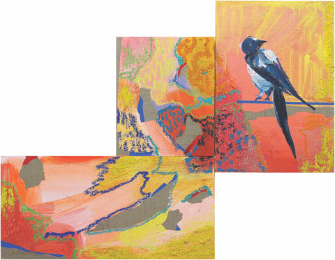 Three for a wedding yellow, NURIA MORA, 2025Acrylic, Sand and oil on linen on wood22.0 × 27.0 + 27.0 × 22.0 + 27.0 × 40.0 cm