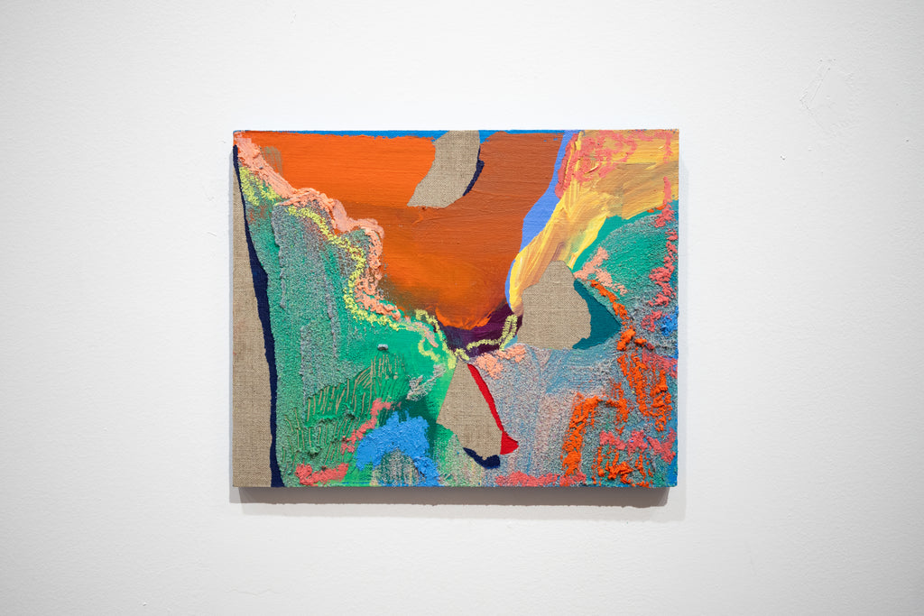 All must descend, not to an end no.2, NURIA MORA, 2025Acrylic, Sand and oil on linen on wood22.0 × 28.0 cm