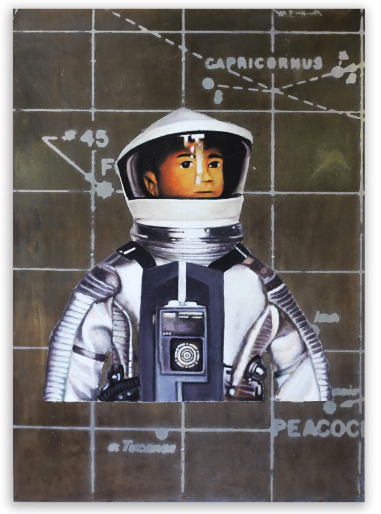 PT Besok Jaya : LAPAN Suit Studies #6, Nurrachmat WIDYASENA, 2016Oil and etching on alumunium100.0 × 70.0 cm