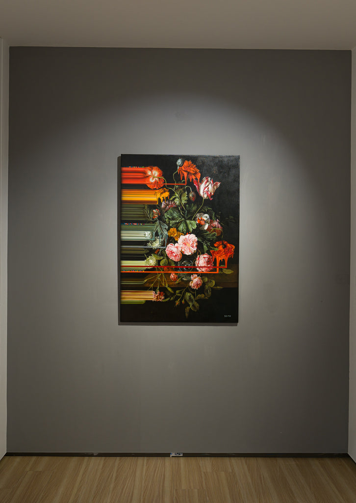 Still Life with Parrot, Tulip Poppies, Roses and Snowball, OLAN VENTURA, 2022Acrylic on canvas113.5 × 80.5 cm