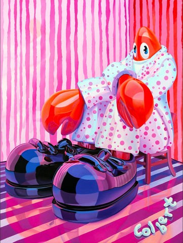 Seated Lobster Portrait (Pink), PHILIP COLBERT, 2023Oil on Canvas120.0 × 90.0 × 5.0 cm
