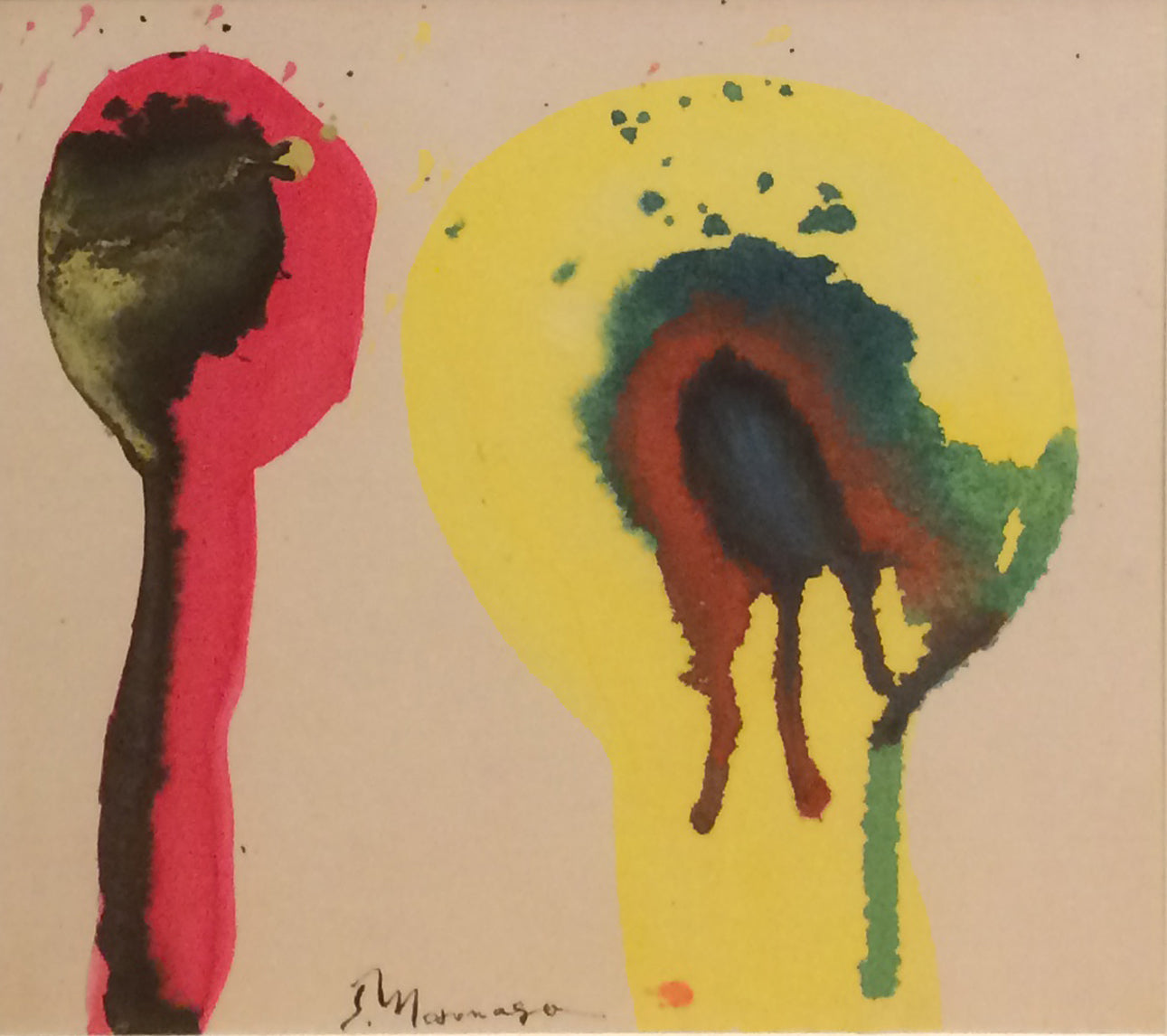 【超希少】 元永定正 ペン画 直筆サイン入り 1989年12月作 額装 超希少】 元永定正 ペン画 直筆サイン入り 1989年12月作 額装