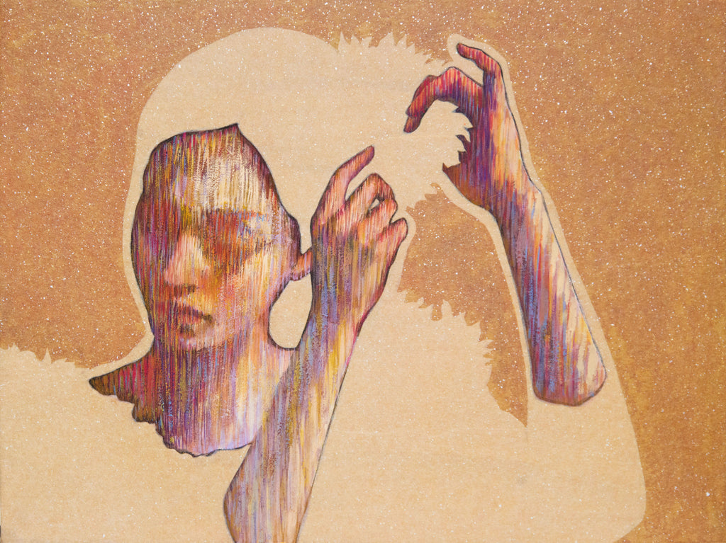 Hair Ornament, SHIZUKA ANDO, 2025Ink, Suihi, Mineral pigment, Tengujo paper, Foil on kochi hemp paper45.5 × 60.6 cm