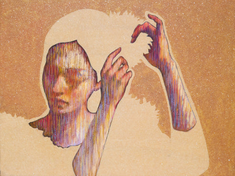 Hair Ornament, SHIZUKA ANDO, 2025Ink, Suihi, Mineral pigment, Tengujo paper, Foil on kochi hemp paper45.5 × 60.6 cm