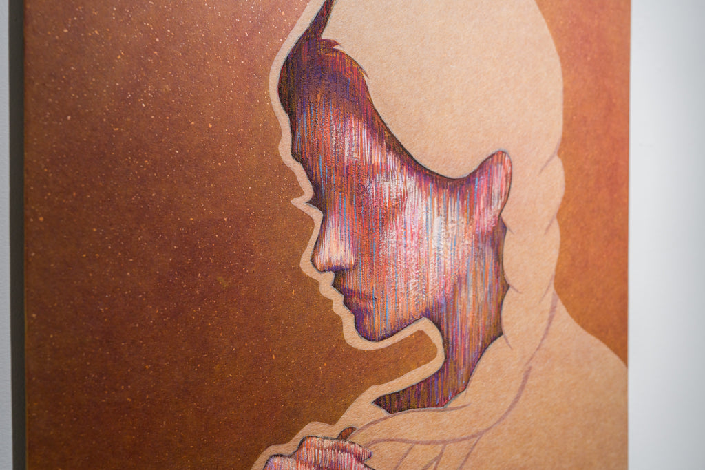 Weaving, SHIZUKA ANDO, 2025Ink, Suihi, Mineral pigment, Tengujo paper, Foil on kochi hemp paper61.0 × 45.5 cm