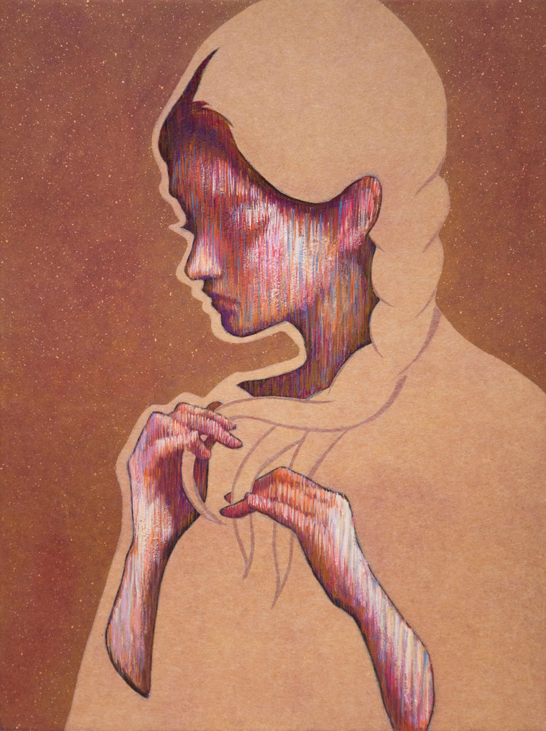 Weaving, SHIZUKA ANDO, 2025Ink, Suihi, Mineral pigment, Tengujo paper, Foil on kochi hemp paper61.0 × 45.5 cm