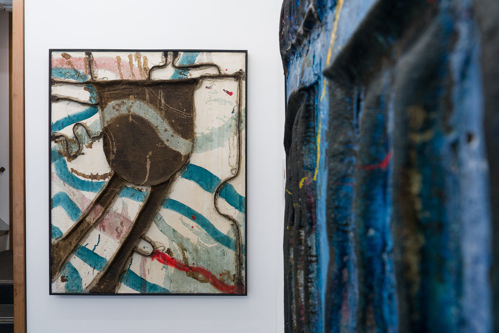 Work (Nanameni) A-20, TSUYOSHI MAEKAWA, 1963Oil, Burlap on canvas162.1 × 130.3 cm
