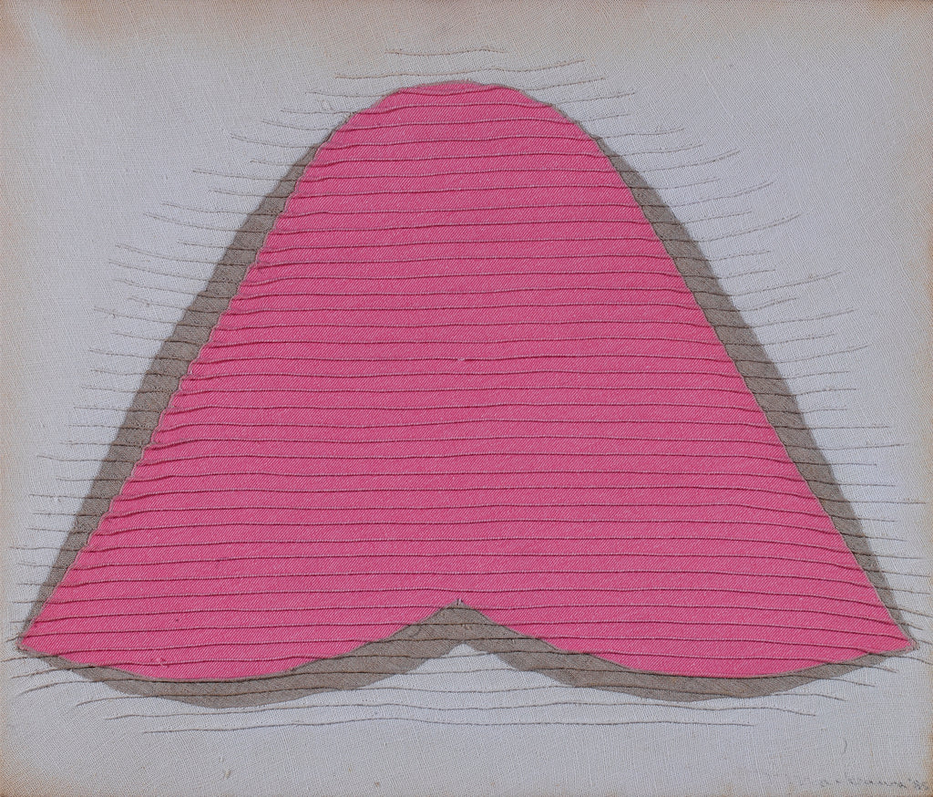 Untitled 170737, TSUYOSHI MAEKAWA, 1985Burlap and acrylic on panel45.8 × 53.5 cm