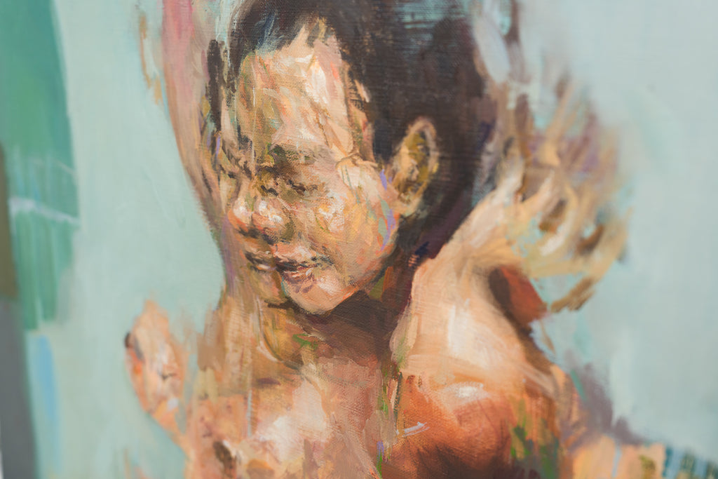 routine, YU HASHIMOTO, 2024Oil on canvas60.5 × 50.4 cmCharacterized by expressive brushwork and minimal, restrained compositions, Henrik Uldalen's works create a dreamlike, liminal atmosphere. They explore emotional and existential themes such as loneliness, alienation, and anxiety, often conveyed through the human figure.