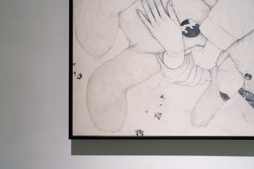 Remain, YU KAWASHIMA, 2023Ink, Mineral pigments, Silver leaf on hemp paper, With label99.5 × 99.5 cm