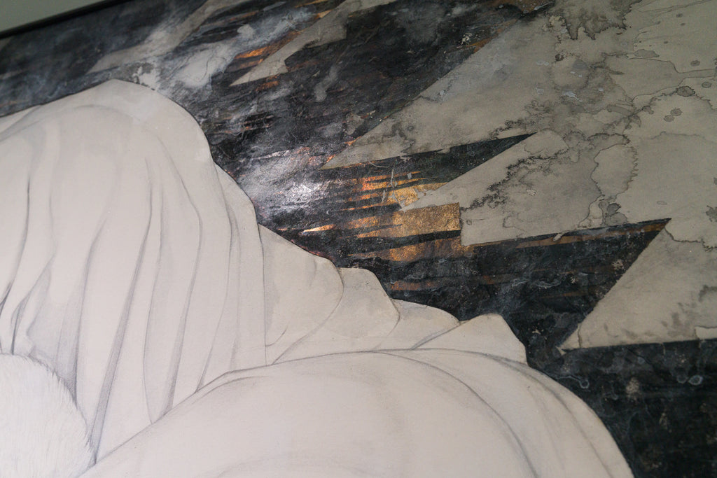 Remain, YU KAWASHIMA, 2023Ink, Mineral pigments, Silver leaf on hemp paper, With label99.5 × 99.5 cm