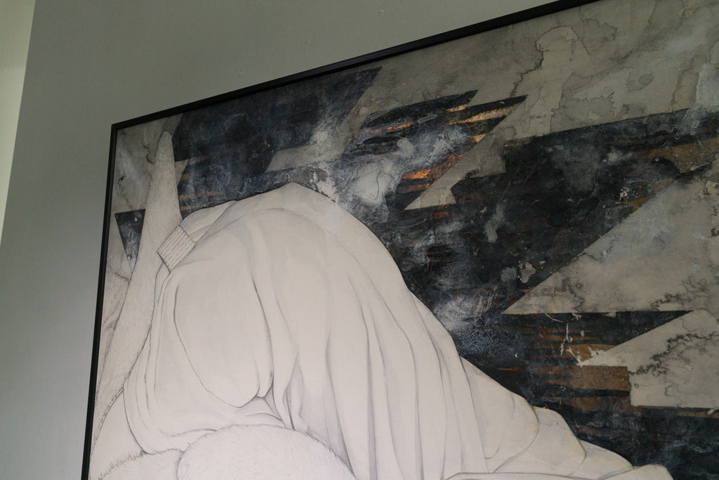 Remain, YU KAWASHIMA, 2023Ink, Mineral pigments, Silver leaf on hemp paper, With label99.5 × 99.5 cm