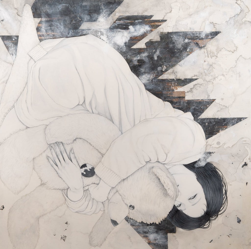 Remain, YU KAWASHIMA, 2023Ink, Mineral pigments, Silver leaf on hemp paper, With label99.5 × 99.5 cm