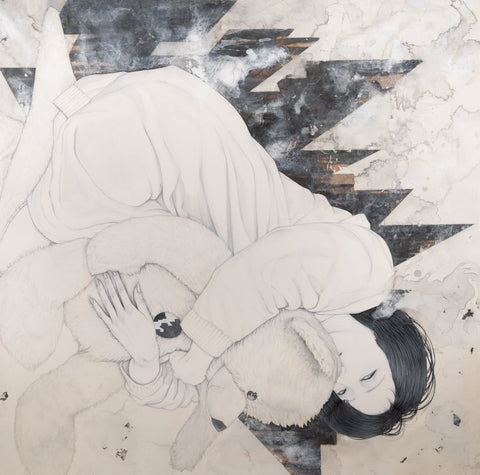 Remain, YU KAWASHIMA, 2023Ink, Mineral pigments, Silver leaf on hemp paper, With label99.5 × 99.5 cm